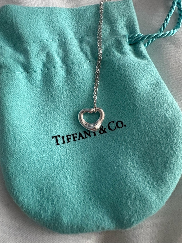 Tiffany & Co. Elsa Peretti Silver Open Heart Necklace On Tiffany Blue Pouch